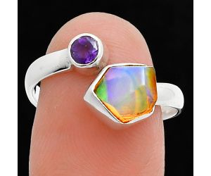 Ethiopian Opal Rough and Amethyst Ring size-8 SDR244565 R-1205, 7x8 mm