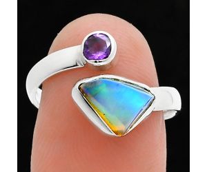 Ethiopian Opal Rough and Amethyst Ring size-7.5 SDR244566 R-1205, 7x10 mm