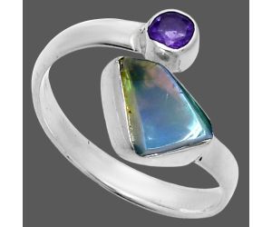 Ethiopian Opal Rough and Amethyst Ring size-7.5 SDR244566 R-1205, 7x10 mm