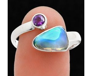 Ethiopian Opal Rough and Amethyst Ring size-9.5 SDR244567 R-1205, 7x10 mm