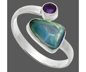 Ethiopian Opal Rough and Amethyst Ring size-9.5 SDR244567 R-1205, 7x10 mm