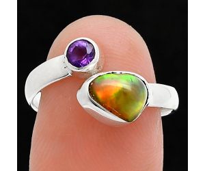 Ethiopian Opal Rough and Amethyst Ring size-7.5 SDR244568 R-1205, 6x8 mm