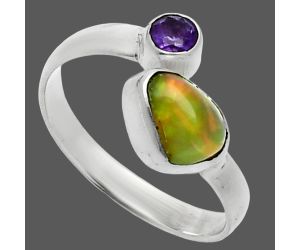 Ethiopian Opal Rough and Amethyst Ring size-7.5 SDR244568 R-1205, 6x8 mm