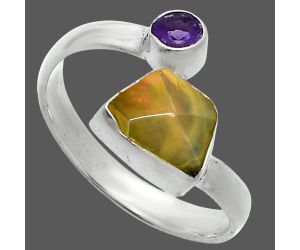 Ethiopian Opal Rough and Amethyst Ring size-7.5 SDR244569 R-1205, 7x8 mm