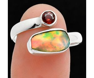 Ethiopian Opal Rough and Garnet Ring size-9 SDR244570 R-1205, 6x12 mm