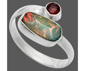 Ethiopian Opal Rough and Garnet Ring size-9 SDR244570 R-1205, 6x12 mm