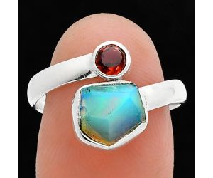 Ethiopian Opal Rough and Garnet Ring size-8 SDR244571 R-1205, 8x9 mm