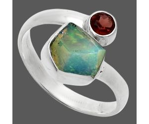 Ethiopian Opal Rough and Garnet Ring size-8 SDR244571 R-1205, 8x9 mm