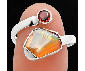 Ethiopian Opal Rough and Garnet Ring size-8 SDR244573 R-1205, 9x12 mm