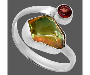 Ethiopian Opal Rough and Garnet Ring size-8 SDR244573 R-1205, 9x12 mm