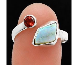 Ethiopian Opal Rough and Garnet Ring size-7.5 SDR244574 R-1205, 7x11 mm