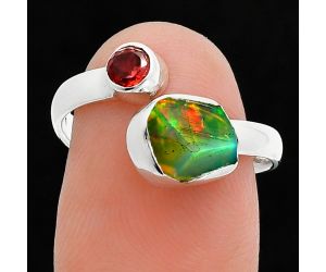 Ethiopian Opal Rough and Garnet Ring size-7 SDR244576 R-1205, 7x8 mm