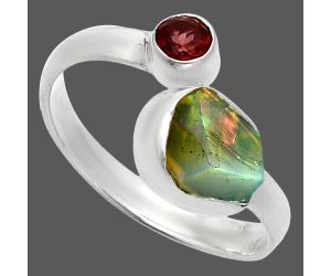 Ethiopian Opal Rough and Garnet Ring size-7 SDR244576 R-1205, 7x8 mm