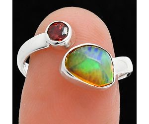 Ethiopian Opal Rough and Garnet Ring size-7.5 SDR244577 R-1205, 7x9 mm