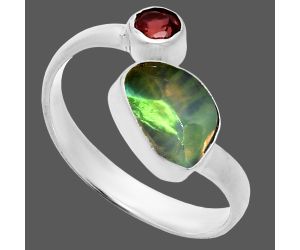 Ethiopian Opal Rough and Garnet Ring size-7.5 SDR244577 R-1205, 7x9 mm