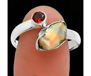 Ethiopian Opal Rough and Garnet Ring size-9.5 SDR244578 R-1205, 6x11 mm