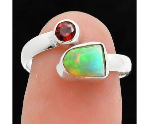 Ethiopian Opal Rough and Garnet Ring size-7 SDR244583 R-1205, 6x8 mm