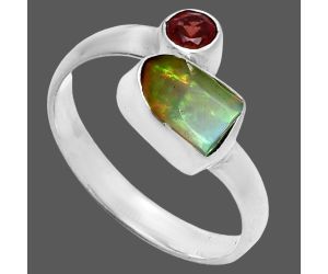 Ethiopian Opal Rough and Garnet Ring size-7 SDR244583 R-1205, 6x8 mm