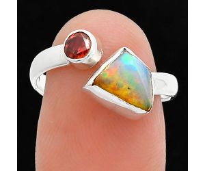 Ethiopian Opal Rough and Garnet Ring size-8 SDR244584 R-1205, 7x8 mm