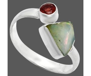 Ethiopian Opal Rough and Garnet Ring size-8 SDR244584 R-1205, 7x8 mm