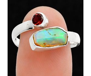 Ethiopian Opal Rough and Garnet Ring size-9 SDR244585 R-1205, 6x12 mm