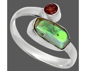 Ethiopian Opal Rough and Garnet Ring size-9 SDR244585 R-1205, 6x12 mm