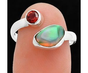 Ethiopian Opal Rough and Garnet Ring size-7.5 SDR244586 R-1205, 6x9 mm