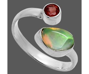 Ethiopian Opal Rough and Garnet Ring size-7.5 SDR244586 R-1205, 6x9 mm