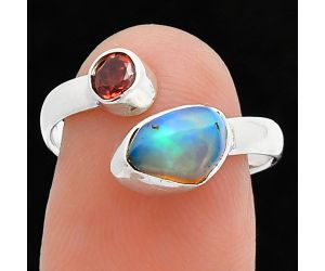 Ethiopian Opal Rough and Garnet Ring size-7.5 SDR244587 R-1205, 6x9 mm