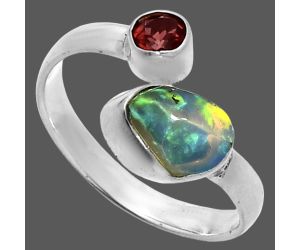 Ethiopian Opal Rough and Garnet Ring size-7.5 SDR244587 R-1205, 6x9 mm