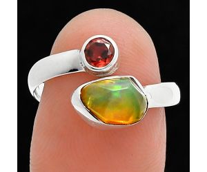 Ethiopian Opal Rough and Garnet Ring size-7.5 SDR244589 R-1205, 6x8 mm