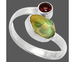 Ethiopian Opal Rough and Garnet Ring size-7.5 SDR244589 R-1205, 6x8 mm