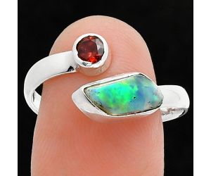 Ethiopian Opal Rough and Garnet Ring size-9 SDR244590 R-1205, 5x11 mm