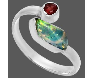 Ethiopian Opal Rough and Garnet Ring size-9 SDR244590 R-1205, 5x11 mm