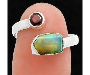 Ethiopian Opal Rough and Garnet Ring size-7 SDR244591 R-1205, 6x9 mm