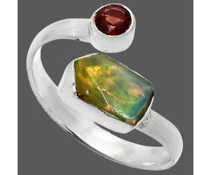 Ethiopian Opal Rough and Garnet Ring size-7 SDR244591 R-1205, 6x9 mm