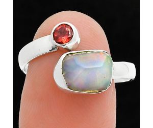 Ethiopian Opal Rough and Garnet Ring size-9 SDR244592 R-1205, 7x9 mm