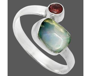 Ethiopian Opal Rough and Garnet Ring size-9 SDR244592 R-1205, 7x9 mm