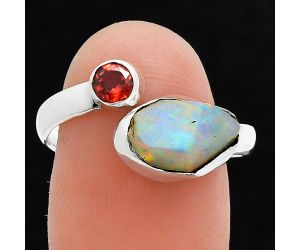 Ethiopian Opal Rough and Garnet Ring size-8.5 SDR244593 R-1205, 7x11 mm