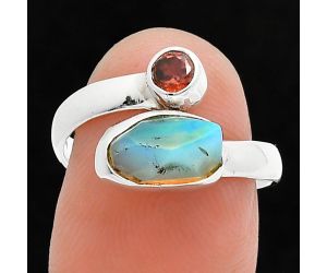 Ethiopian Opal Rough and Garnet Ring size-7 SDR244595 R-1205, 5x10 mm