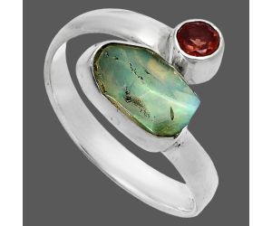 Ethiopian Opal Rough and Garnet Ring size-7 SDR244595 R-1205, 5x10 mm