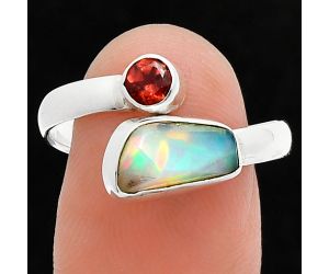 Ethiopian Opal Rough and Garnet Ring size-9.5 SDR244596 R-1205, 6x11 mm