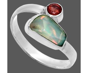 Ethiopian Opal Rough and Garnet Ring size-9.5 SDR244596 R-1205, 6x11 mm