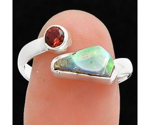 Ethiopian Opal Rough and Garnet Ring size-8.5 SDR244598 R-1205, 5x11 mm