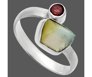 Ethiopian Opal Rough and Garnet Ring size-8.5 SDR244599 R-1205, 7x9 mm