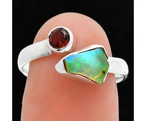 Ethiopian Opal Rough and Garnet Ring size-7.5 SDR244602 R-1205, 6x8 mm