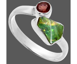 Ethiopian Opal Rough and Garnet Ring size-7.5 SDR244602 R-1205, 6x8 mm