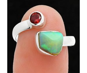 Ethiopian Opal Rough and Garnet Ring size-6.5 SDR244606 R-1205, 7x8 mm