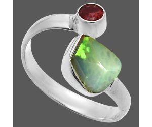 Ethiopian Opal Rough and Garnet Ring size-6.5 SDR244606 R-1205, 7x8 mm