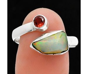 Ethiopian Opal Rough and Garnet Ring size-10 SDR244607 R-1205, 7x12 mm